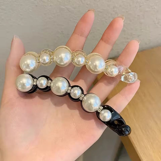 Fashion Rhinestones Pearl Hairpin Barrettes Classic Banana Clips For Ponytail Holder Women Girls Daily Headwear