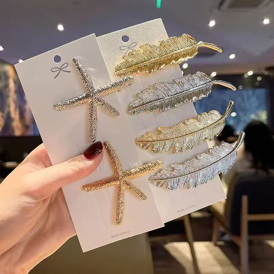 New Vintage Elegant Hair Side Clip Feather Leaf Shape Barrette Metal Hairpins Women Girls Clip Headwear Hair Accessories