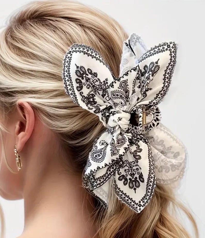 piece boho bow bandana fabric hair claw clip|hair clip|barrette|hair accessories